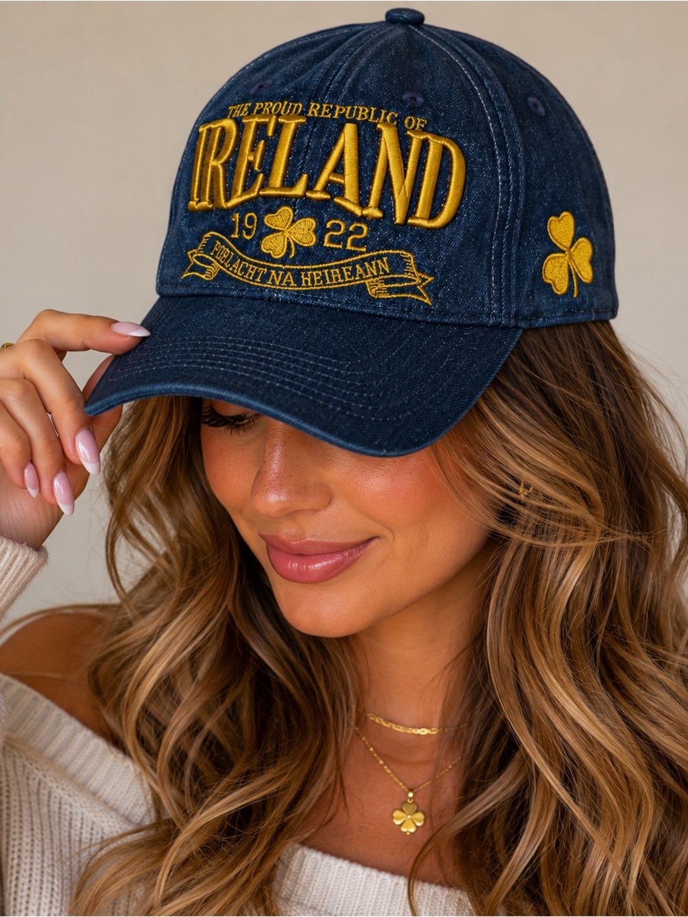 Fox Ireland Shamrock Embroidered Denim Baseball Cap Hat